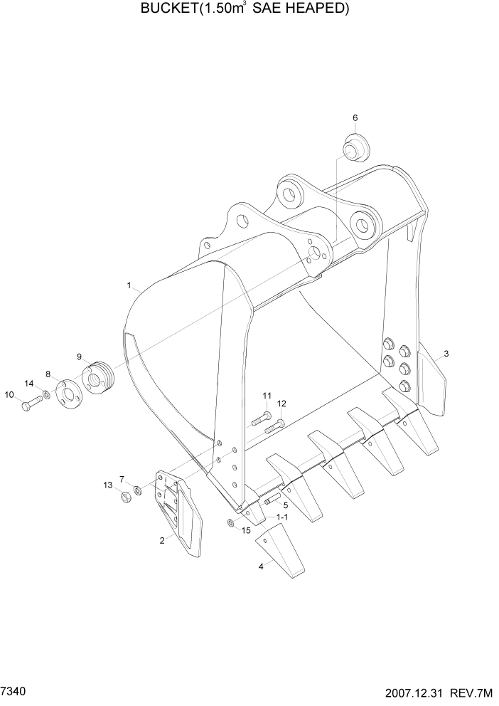 Схема запчастей Hyundai R305LC7 - PAGE 7340 BUCKET(1.50M3 SAE HEAPED) РАБОЧЕЕ ОБОРУДОВАНИЕ