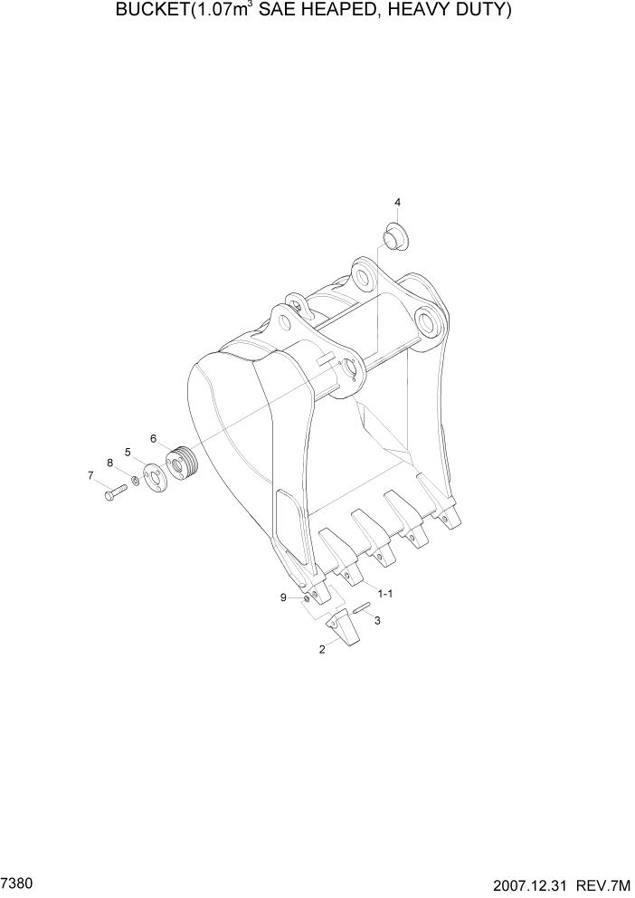 Схема запчастей Hyundai R305LC7 - PAGE 7380 BUCKET(1.07M3 SAE HEAPED, HEAVY DUTY) РАБОЧЕЕ ОБОРУДОВАНИЕ