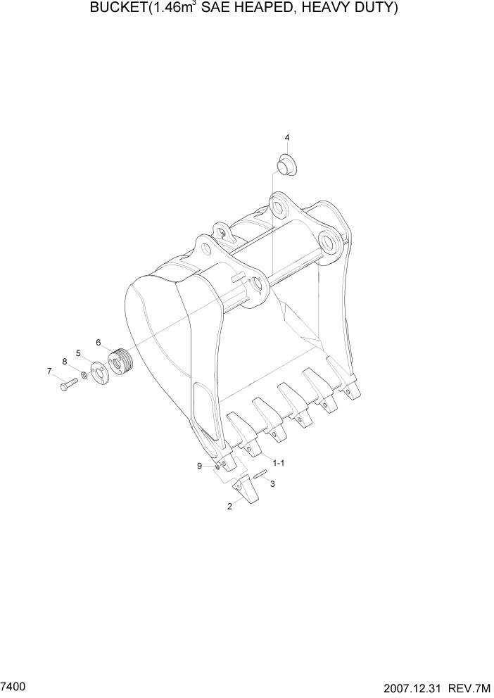 Схема запчастей Hyundai R305LC7 - PAGE 7400 BUCKET(1.46M3 SAE HEAPED, HEAVY DUTY) РАБОЧЕЕ ОБОРУДОВАНИЕ