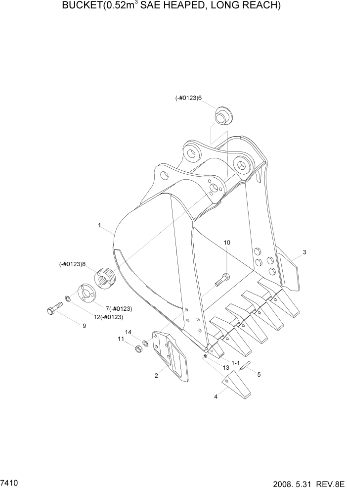 Схема запчастей Hyundai R305LC7 - PAGE 7410 BUCKET(0.52M3 SAE HEAPED, LONG REACH) РАБОЧЕЕ ОБОРУДОВАНИЕ