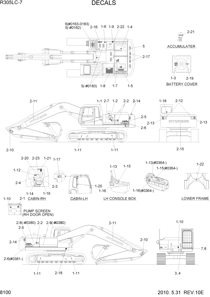 Схема запчастей Hyundai R305LC7 - PAGE 8100 DECALS ДРУГИЕ ЧАСТИ