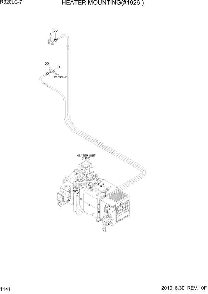 Схема запчастей Hyundai R320LC7 - PAGE 1141 HEATER MOUNTING(#1926-) СИСТЕМА ДВИГАТЕЛЯ