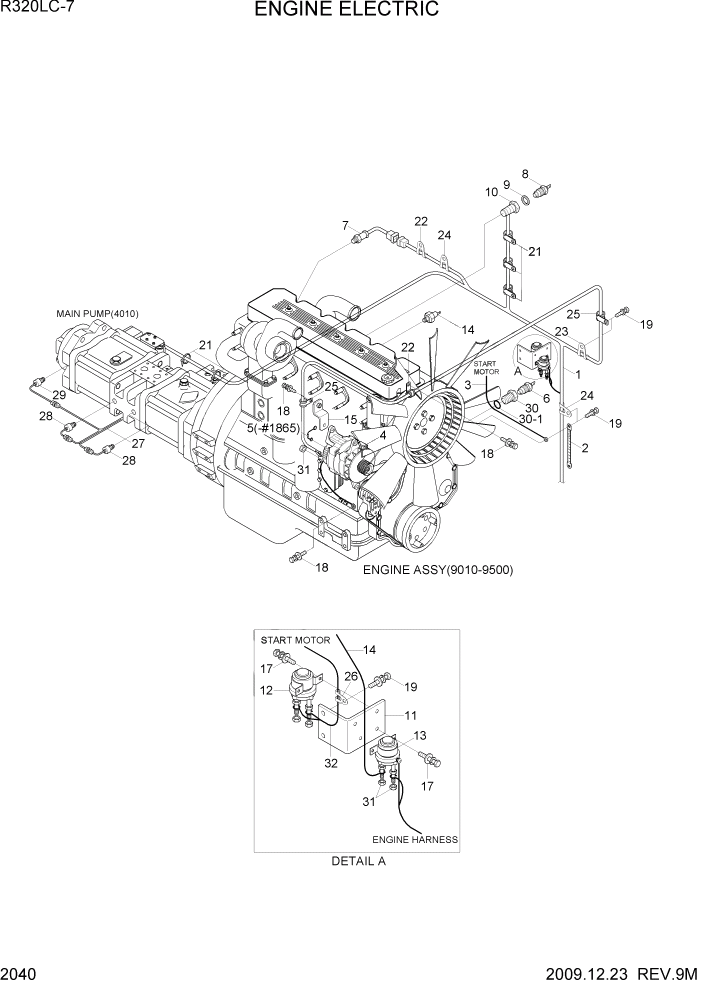 Схема запчастей Hyundai R320LC7 - PAGE 2040 ENGINE ELECTRIC ЭЛЕКТРИЧЕСКАЯ СИСТЕМА