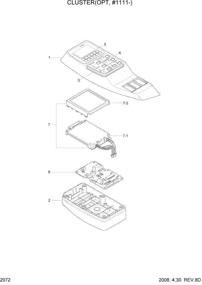 Схема запчастей Hyundai R320LC7 - PAGE 2072 CLUSTER(OPT, #1111-) ЭЛЕКТРИЧЕСКАЯ СИСТЕМА