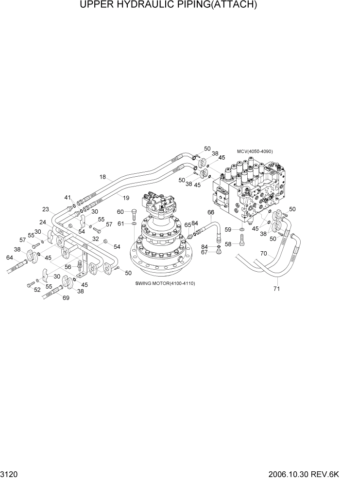 Схема запчастей Hyundai R320LC7 - PAGE 3120 UPPER HYDRAULIC PIPING(ATTACH) ГИДРАВЛИЧЕСКАЯ СИСТЕМА