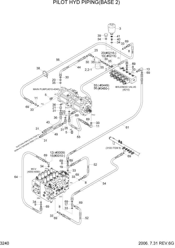 Схема запчастей Hyundai R320LC7 - PAGE 3240 PILOT HYDRAULIC PIPING(BASE 2) ГИДРАВЛИЧЕСКАЯ СИСТЕМА