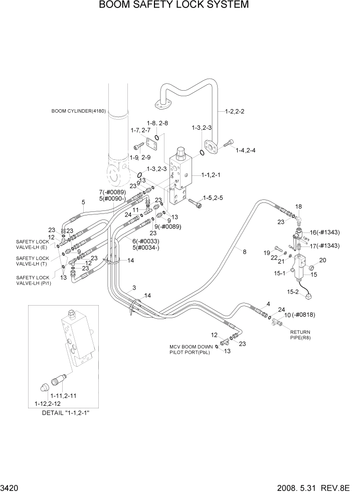 Схема запчастей Hyundai R320LC7 - PAGE 3420 BOOM SAFETY LOCK SYSTEM ГИДРАВЛИЧЕСКАЯ СИСТЕМА