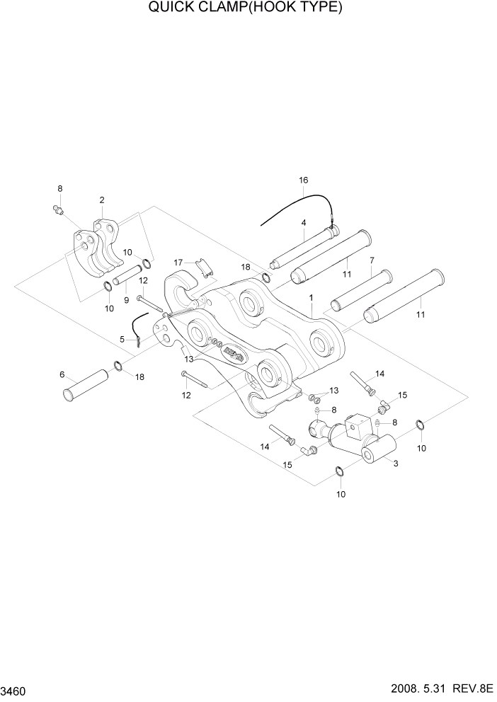 Схема запчастей Hyundai R320LC7 - PAGE 3460 QUICK CLAMP(HOOK TYPE) ГИДРАВЛИЧЕСКАЯ СИСТЕМА