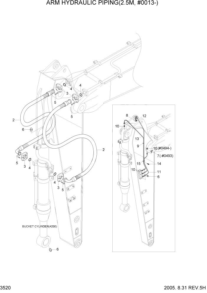 Схема запчастей Hyundai R320LC7 - PAGE 3520 ARM HYDRAULIC PIPING(2.5M, #0013-) ГИДРАВЛИЧЕСКАЯ СИСТЕМА