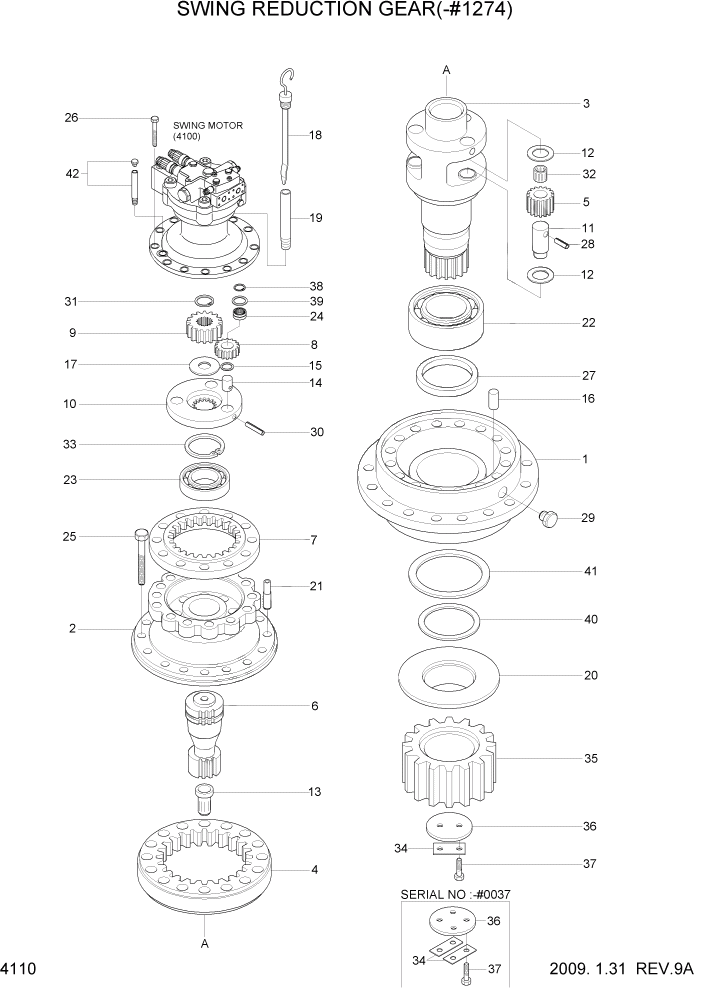 Схема запчастей Hyundai R320LC7 - PAGE 4110 SWING REDUCTION GEAR(-#1274) ГИДРАВЛИЧЕСКИЕ КОМПОНЕНТЫ