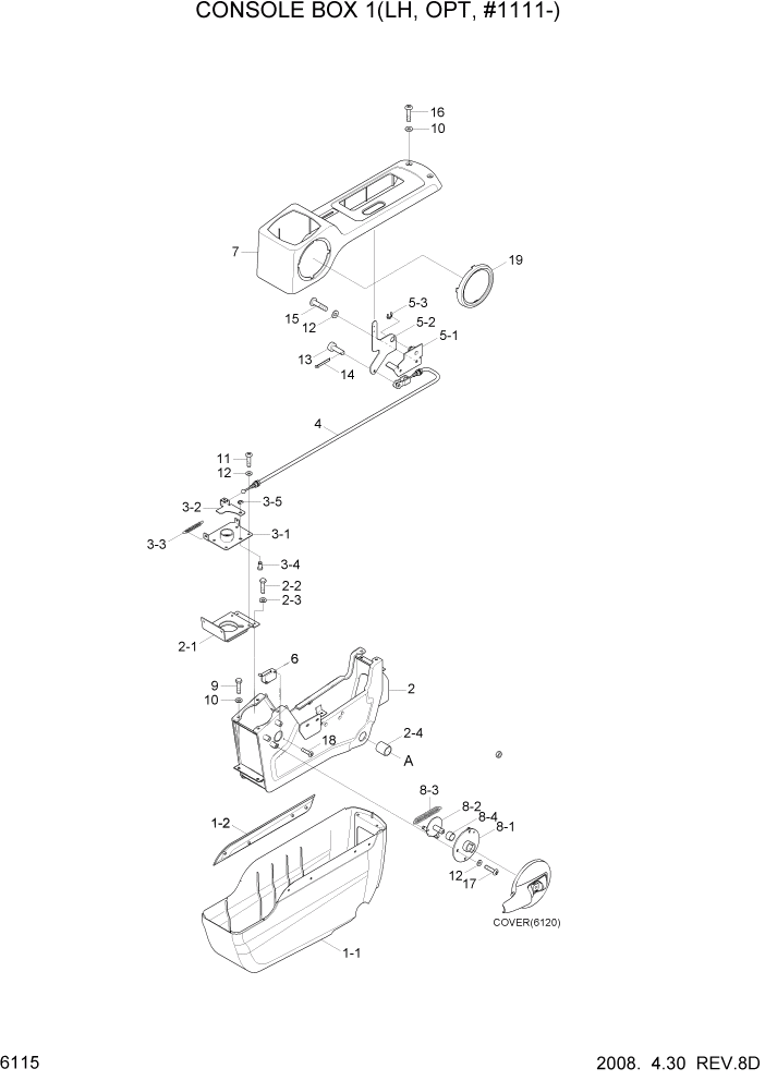 Схема запчастей Hyundai R320LC7 - PAGE 6115 CONSOLE BOX 1(LH, OPT, #1111-) СТРУКТУРА