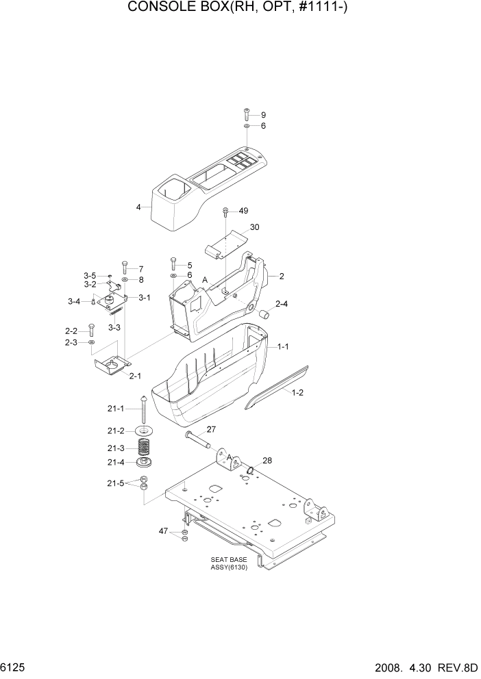 Схема запчастей Hyundai R320LC7 - PAGE 6125 CONSOLE BOX(RH, OPT, #1111-) СТРУКТУРА