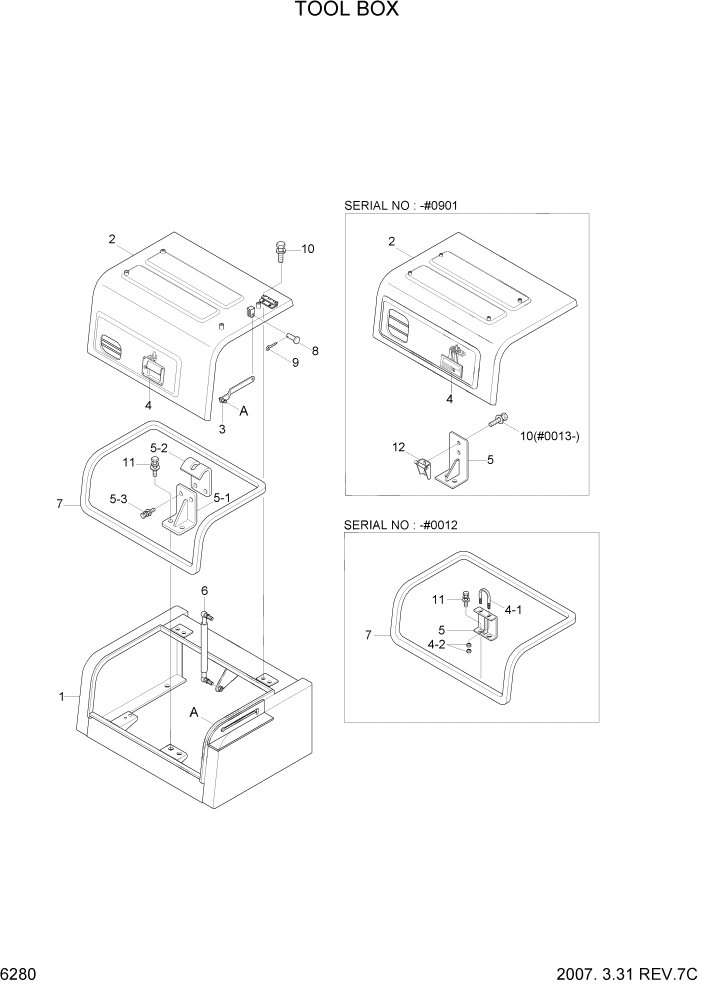 Схема запчастей Hyundai R320LC7 - PAGE 6280 TOOL BOX СТРУКТУРА