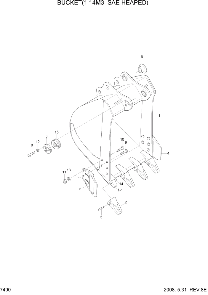 Схема запчастей Hyundai R320LC7 - PAGE 7490 BUCKET(1.14M3 SAE HEAPED) РАБОЧЕЕ ОБОРУДОВАНИЕ