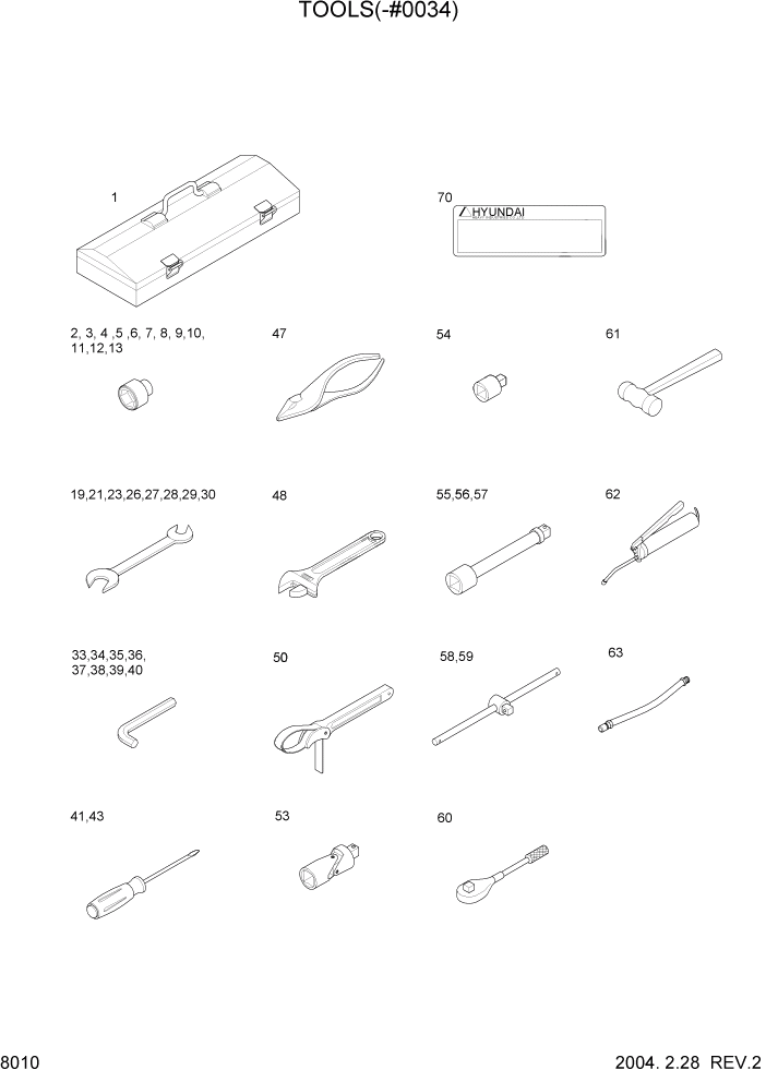 Схема запчастей Hyundai R320LC7 - PAGE 8010 TOOLS(-#0034) ДРУГИЕ ЧАСТИ