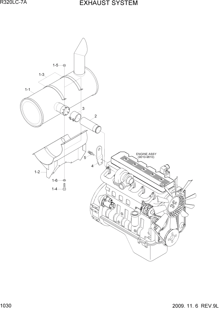 Схема запчастей Hyundai R320LC7A - PAGE 1030 EXHAUST SYSTEM СИСТЕМА ДВИГАТЕЛЯ