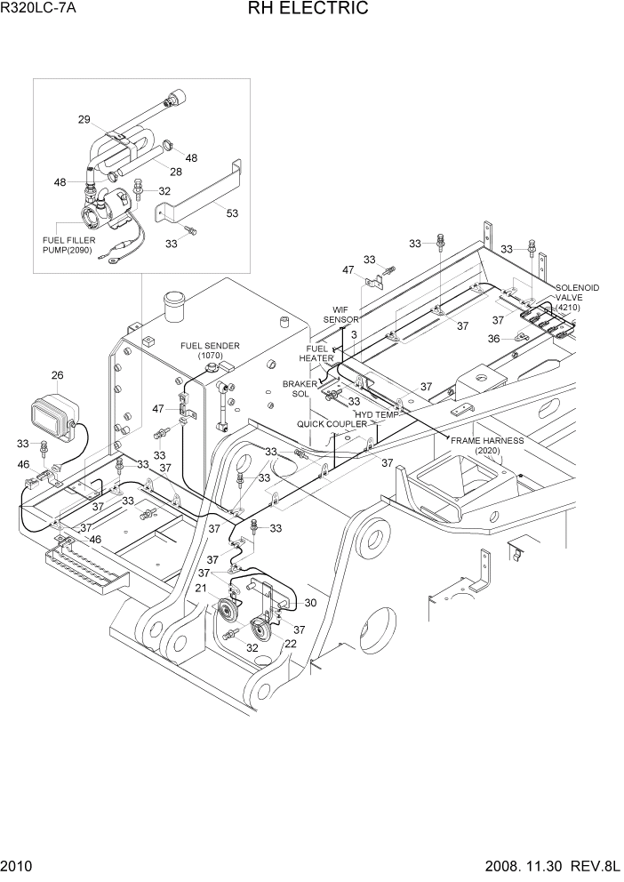 Схема запчастей Hyundai R320LC7A - PAGE 2010 RH ELECTRIC ЭЛЕКТРИЧЕСКАЯ СИСТЕМА