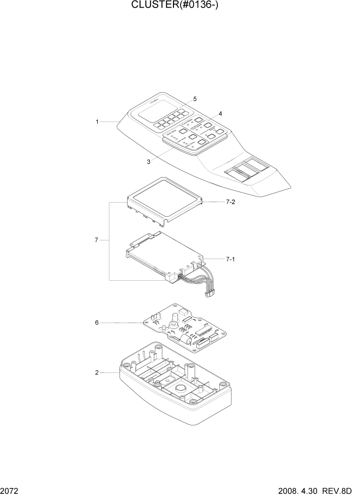 Схема запчастей Hyundai R320LC7A - PAGE 2072 CLUSTER(#0136-) ЭЛЕКТРИЧЕСКАЯ СИСТЕМА