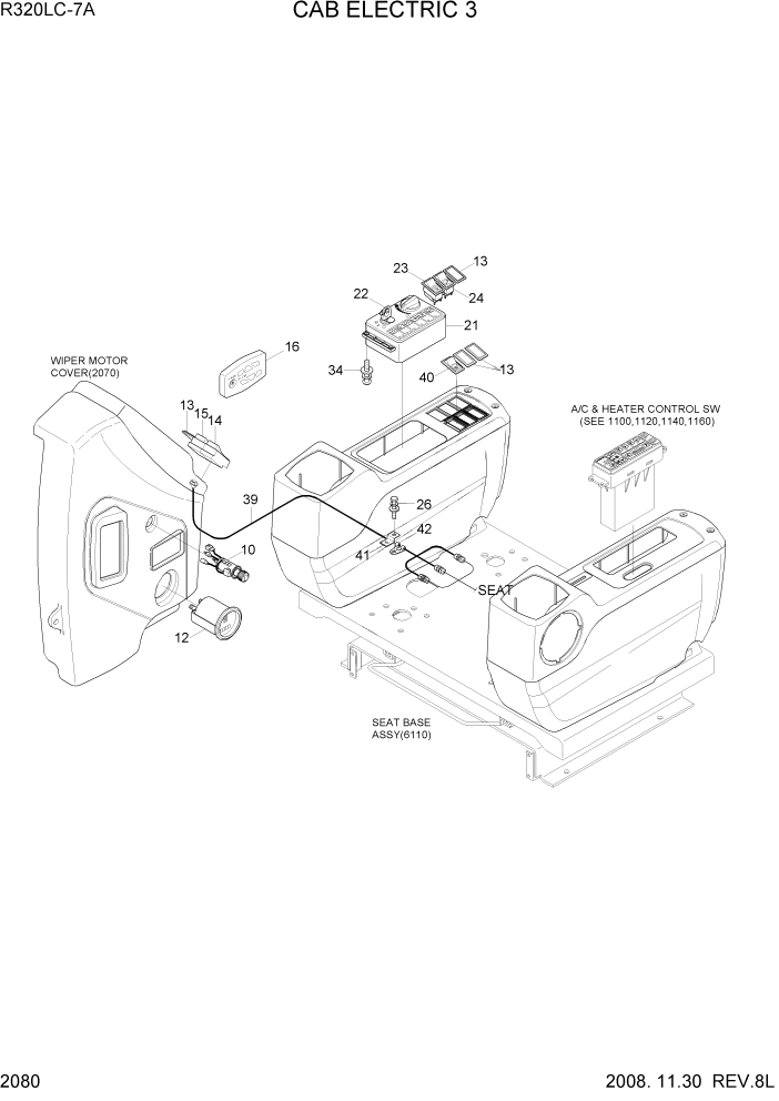 Схема запчастей Hyundai R320LC7A - PAGE 2080 CAB ELECTRIC 3 ЭЛЕКТРИЧЕСКАЯ СИСТЕМА