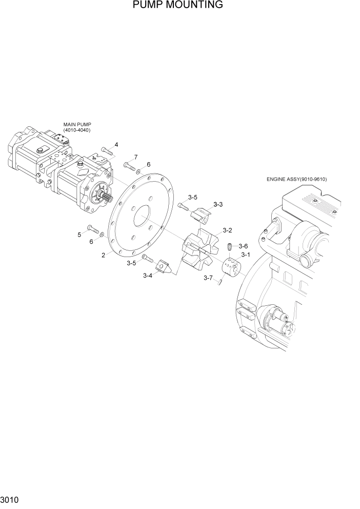 Схема запчастей Hyundai R320LC7A - PAGE 3010 PUMP MOUNTING ГИДРАВЛИЧЕСКАЯ СИСТЕМА