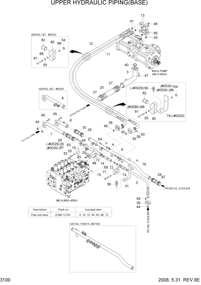 Схема запчастей Hyundai R320LC7A - PAGE 3100 UPPER HYDRAULIC PIPING(BASE) ГИДРАВЛИЧЕСКАЯ СИСТЕМА