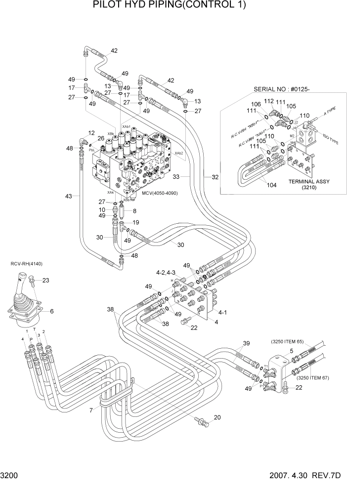 Схема запчастей Hyundai R320LC7A - PAGE 3200 PILOT HYD PIPING(CONTROL 1) ГИДРАВЛИЧЕСКАЯ СИСТЕМА