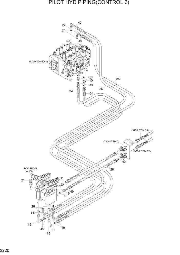 Схема запчастей Hyundai R320LC7A - PAGE 3220 PILOT HYD PIPING(CONTROL 3) ГИДРАВЛИЧЕСКАЯ СИСТЕМА