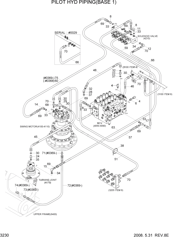 Схема запчастей Hyundai R320LC7A - PAGE 3230 PILOT HYDRAULIC PIPING(BASE 1) ГИДРАВЛИЧЕСКАЯ СИСТЕМА