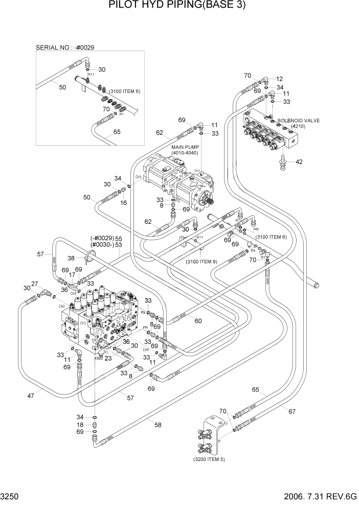 Схема запчастей Hyundai R320LC7A - PAGE 3250 PILOT HYDRAULIC PIPING(BASE 3) ГИДРАВЛИЧЕСКАЯ СИСТЕМА