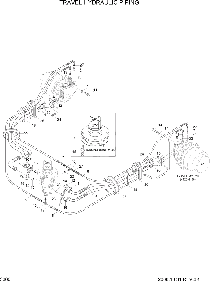 Схема запчастей Hyundai R320LC7A - PAGE 3300 TRAVEL HYDRAULIC PIPING ГИДРАВЛИЧЕСКАЯ СИСТЕМА