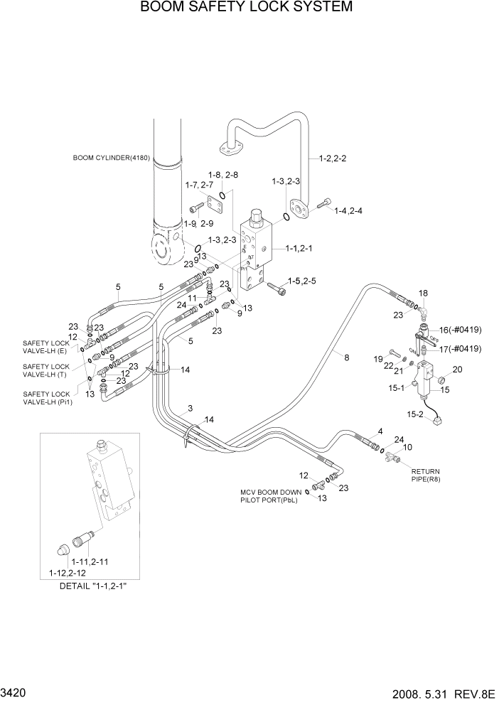 Схема запчастей Hyundai R320LC7A - PAGE 3420 BOOM SAFETY LOCK SYSTEM ГИДРАВЛИЧЕСКАЯ СИСТЕМА