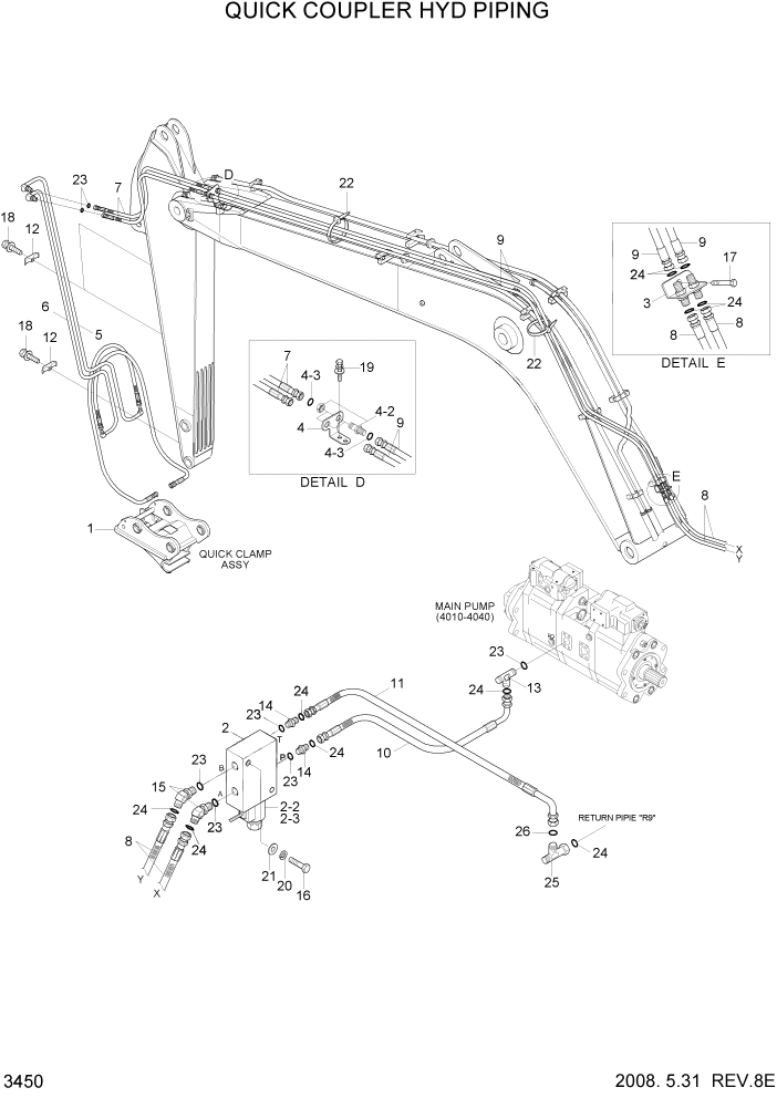 Схема запчастей Hyundai R320LC7A - PAGE 3450 QUICK CLAMP PIPING ГИДРАВЛИЧЕСКАЯ СИСТЕМА