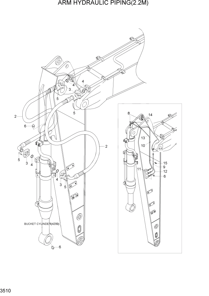 Схема запчастей Hyundai R320LC7A - PAGE 3510 ARM HYDRAULIC PIPING(2.2M) ГИДРАВЛИЧЕСКАЯ СИСТЕМА