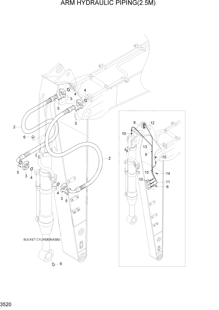 Схема запчастей Hyundai R320LC7A - PAGE 3520 ARM HYDRAULIC PIPING(2.5M) ГИДРАВЛИЧЕСКАЯ СИСТЕМА