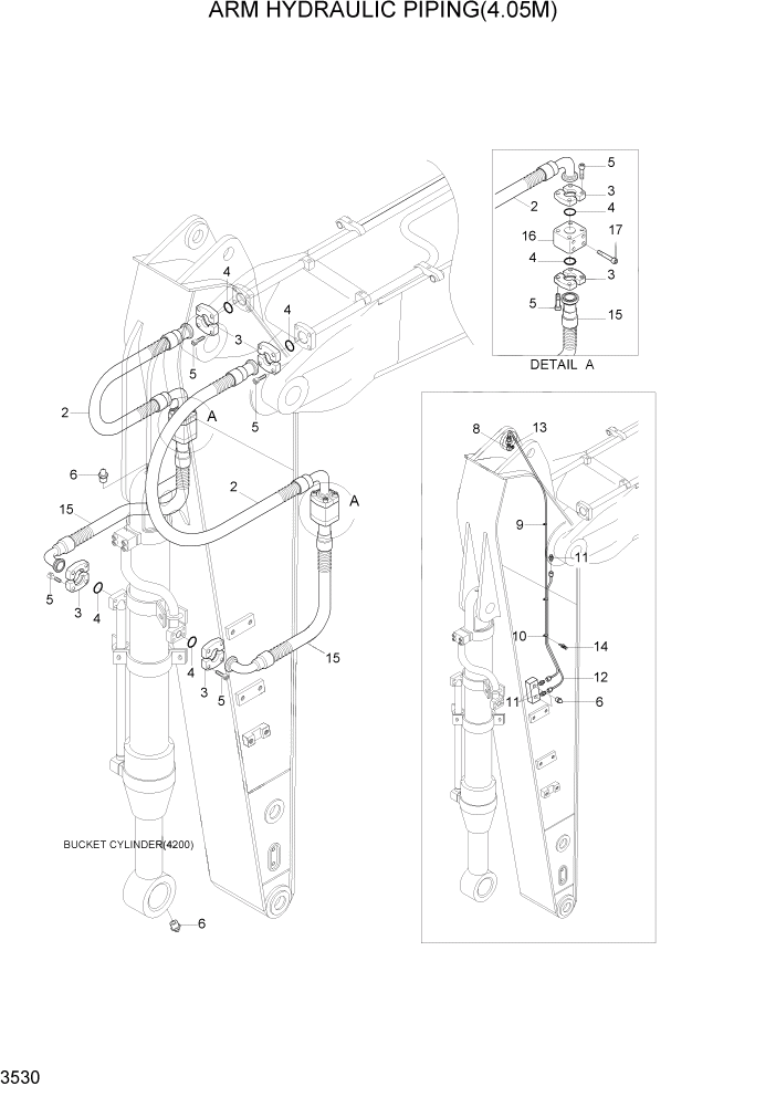 Схема запчастей Hyundai R320LC7A - PAGE 3530 ARM HYDRAULIC PIPING(4.05M) ГИДРАВЛИЧЕСКАЯ СИСТЕМА