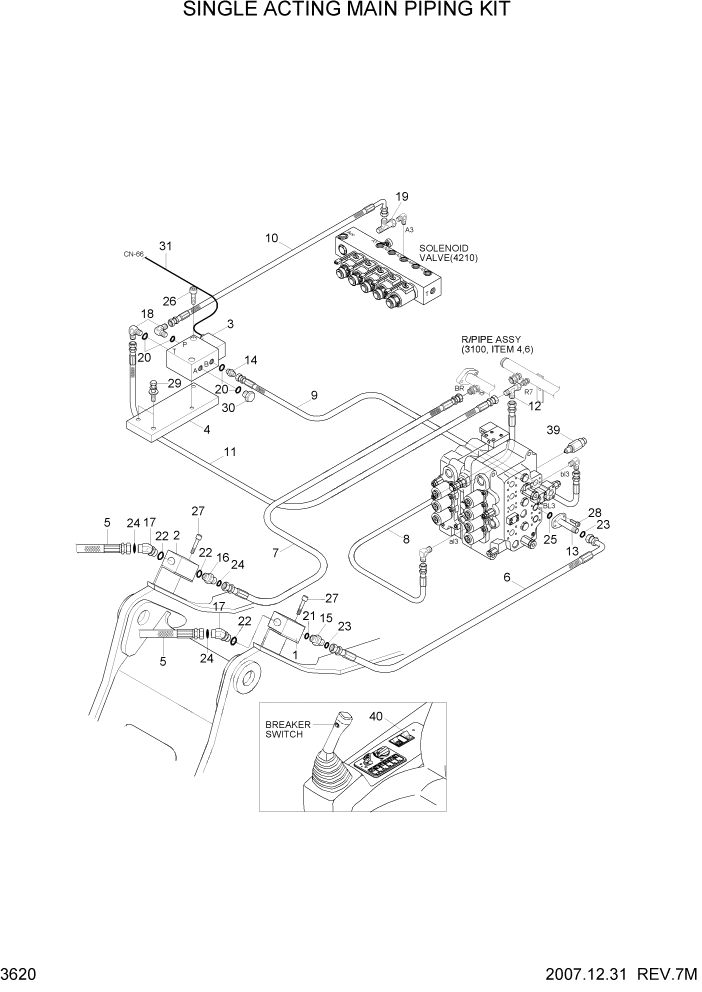 Схема запчастей Hyundai R320LC7A - PAGE 3620 SINGLE ACTING MAIN PIPING KIT ГИДРАВЛИЧЕСКАЯ СИСТЕМА