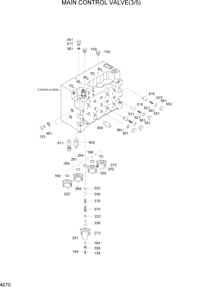 Схема запчастей Hyundai R320LC7A - PAGE 4070 MAIN CONTROL VALVE(3/5) ГИДРАВЛИЧЕСКИЕ КОМПОНЕНТЫ