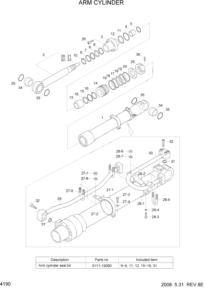 Схема запчастей Hyundai R320LC7A - PAGE 4190 ARM CYLINDER ГИДРАВЛИЧЕСКИЕ КОМПОНЕНТЫ