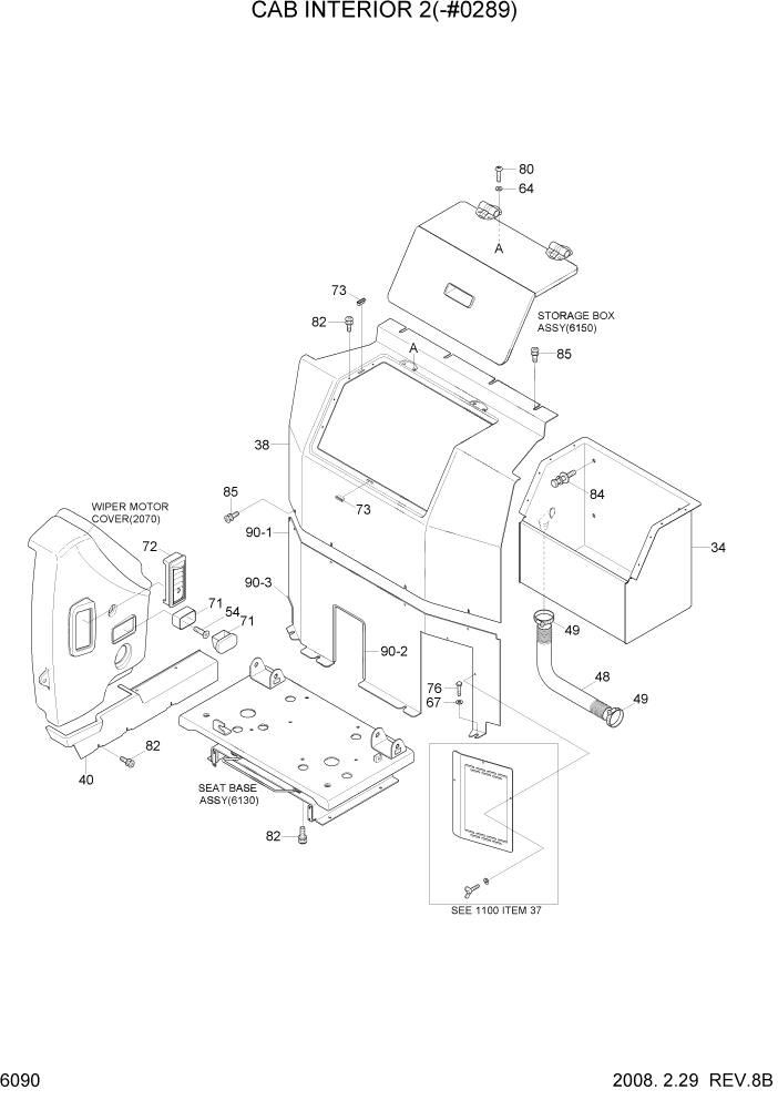 Схема запчастей Hyundai R320LC7A - PAGE 6090 CAB INTERIOR 2(-#0289) СТРУКТУРА