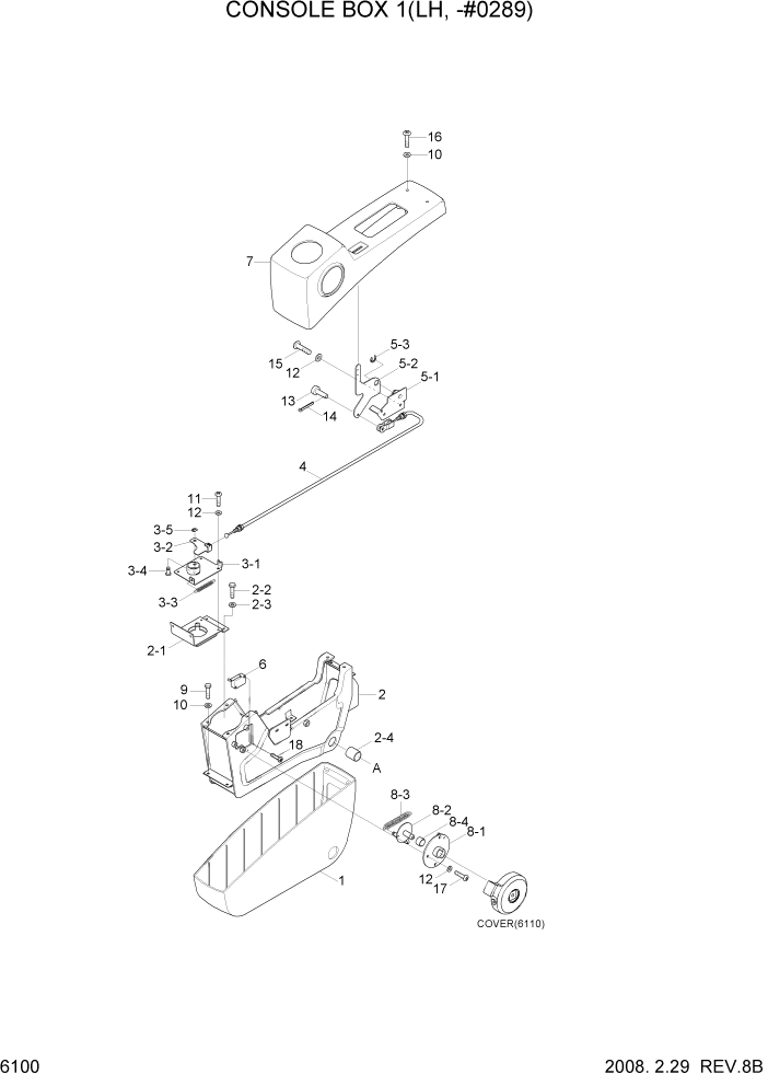 Схема запчастей Hyundai R320LC7A - PAGE 6100 CONSOLE BOX 1(LH, -#0289) СТРУКТУРА