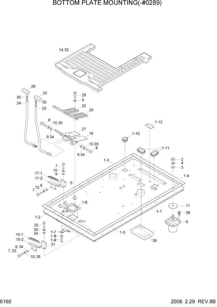 Схема запчастей Hyundai R320LC7A - PAGE 6160 BOTTOM PLATE MOUNTING(-#0289) СТРУКТУРА