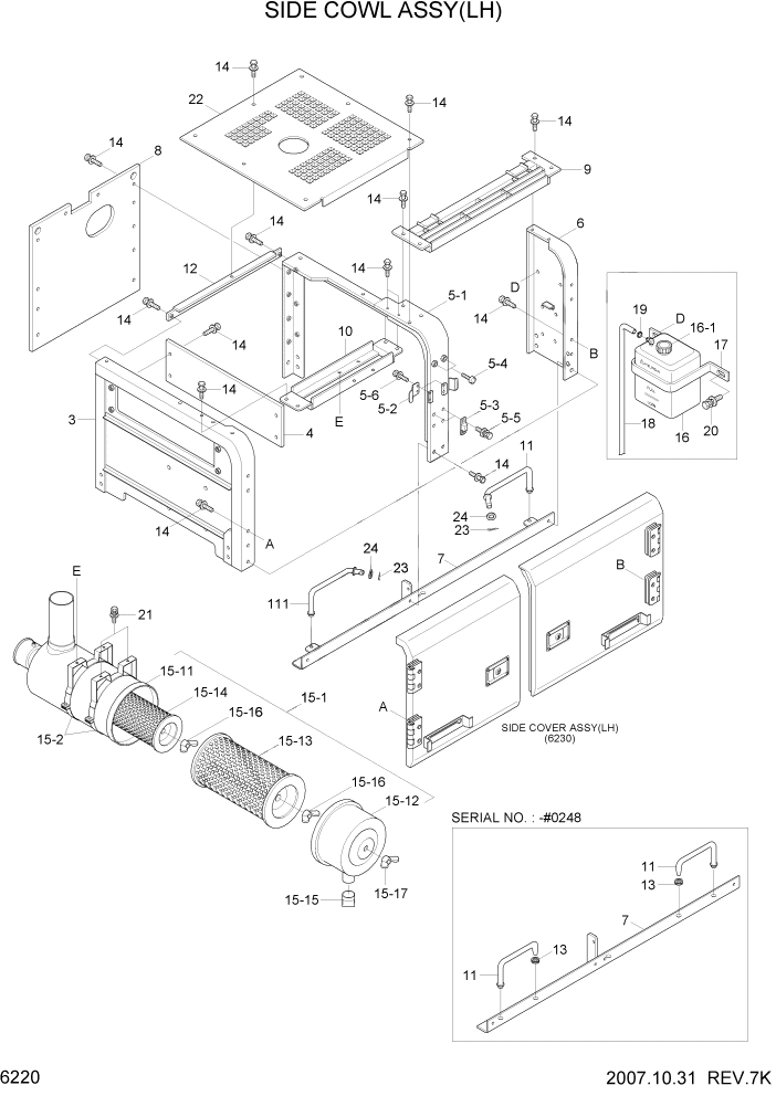 Схема запчастей Hyundai R320LC7A - PAGE 6220 SIDE COWL ASSY(LH) СТРУКТУРА