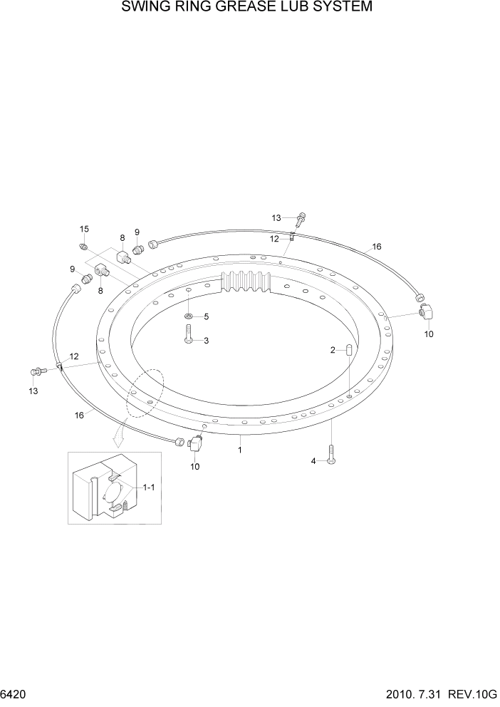 Схема запчастей Hyundai R320LC7A - PAGE 6420 SWING RING GREASE LUB SYSTEM СТРУКТУРА