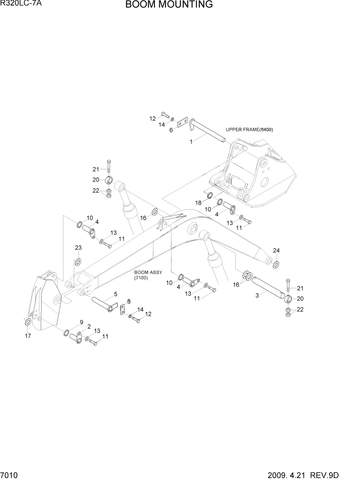 Схема запчастей Hyundai R320LC7A - PAGE 7010 BOOM MOUNTING РАБОЧЕЕ ОБОРУДОВАНИЕ