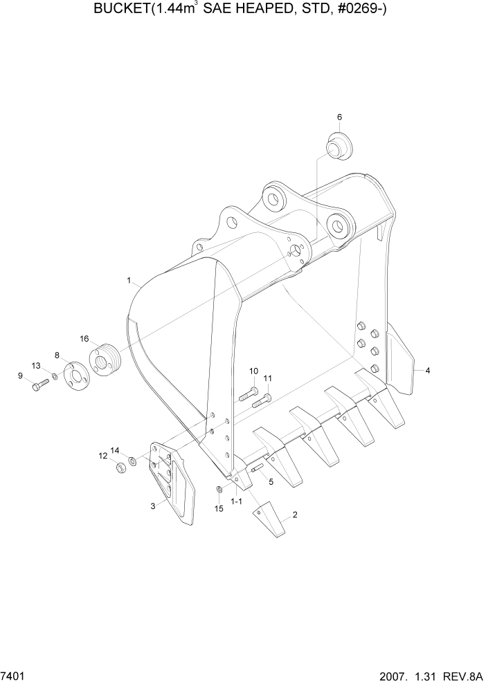 Схема запчастей Hyundai R320LC7A - PAGE 7401 BUCKET(1.44M3 SAE HEAPED, STD, #0269-) РАБОЧЕЕ ОБОРУДОВАНИЕ