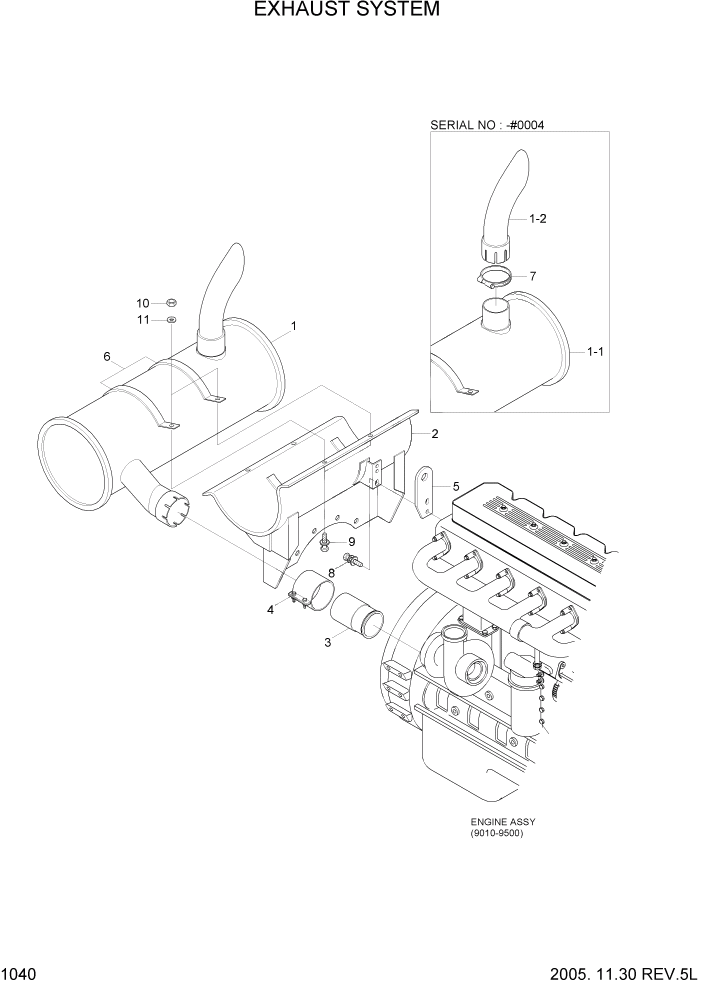 Схема запчастей Hyundai R360LC7 - PAGE 1040 EXHAUST SYSTEM СИСТЕМА ДВИГАТЕЛЯ