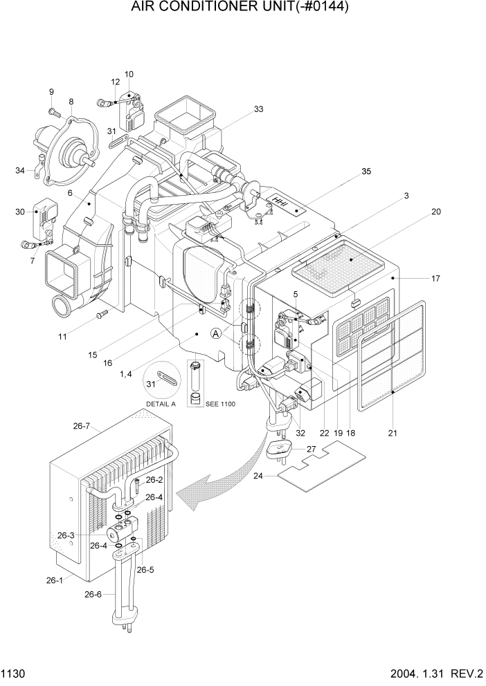 Схема запчастей Hyundai R360LC7 - PAGE 1130 AIR CONDITIONER UNIT(-#0144) СИСТЕМА ДВИГАТЕЛЯ