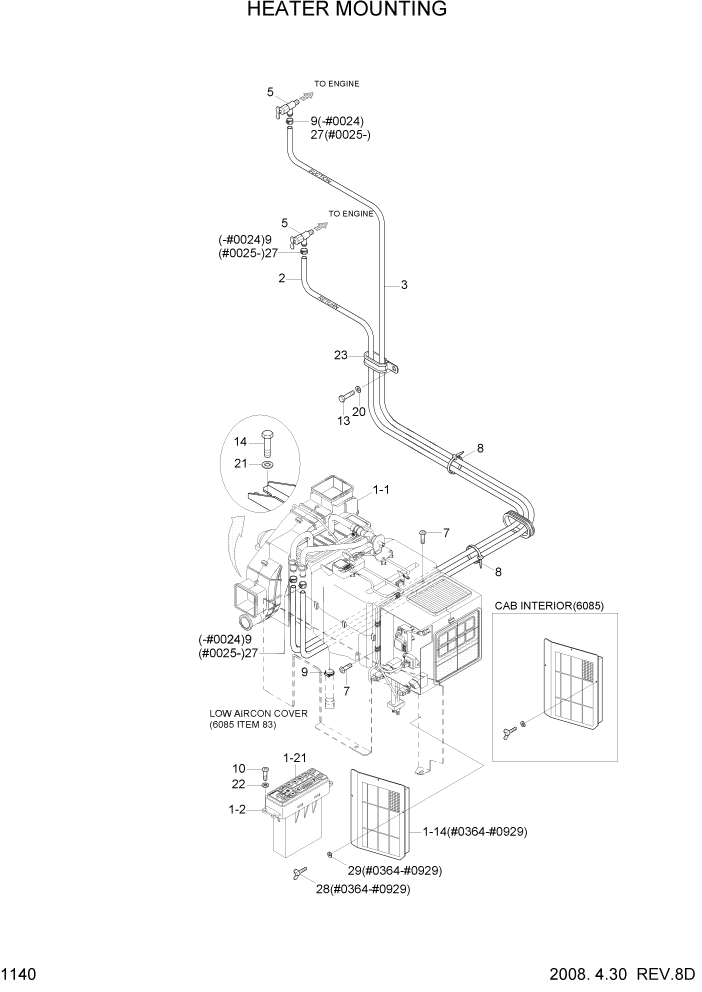Схема запчастей Hyundai R360LC7 - PAGE 1140 HEATER MOUNTING СИСТЕМА ДВИГАТЕЛЯ