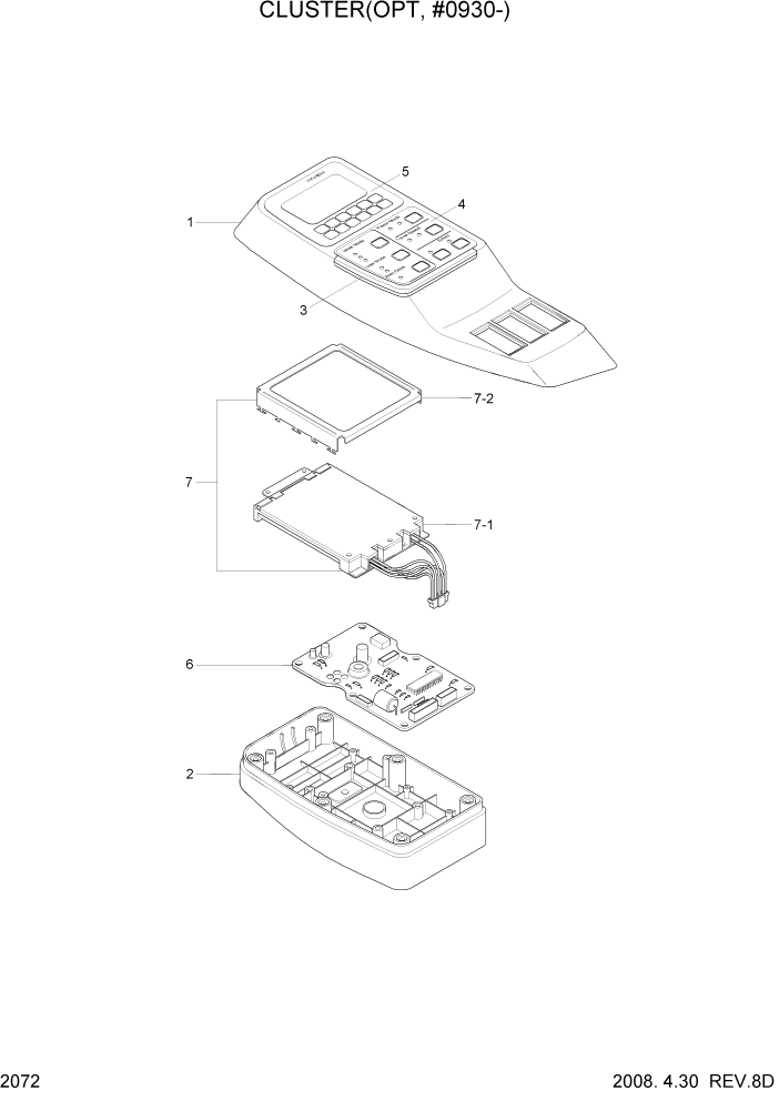 Схема запчастей Hyundai R360LC7 - PAGE 2072 CLUSTER(OPT, #0930-) ЭЛЕКТРИЧЕСКАЯ СИСТЕМА