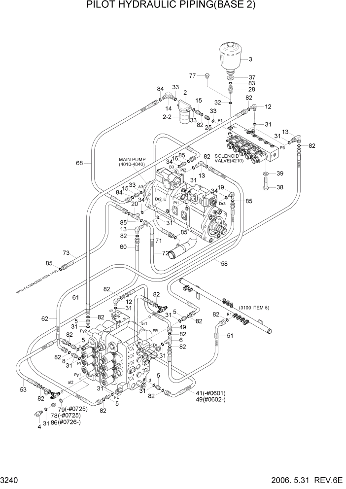 Схема запчастей Hyundai R360LC7 - PAGE 3240 PILOT HYDRAULIC PIPING(BASE 2) ГИДРАВЛИЧЕСКАЯ СИСТЕМА